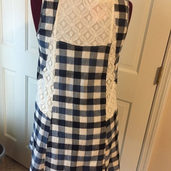 ENTRO JUNIOR'S SIZE M DRESS SHORT BLUE & WHITE CHECKS LACE DESIGN SLEEVELESS - Picture 4 of 4